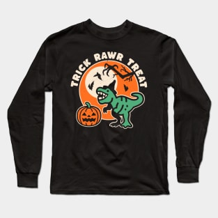 Trick Rawr Treat Witch Halloween Dinosaur T-Rex Funny Kids Long Sleeve T-Shirt